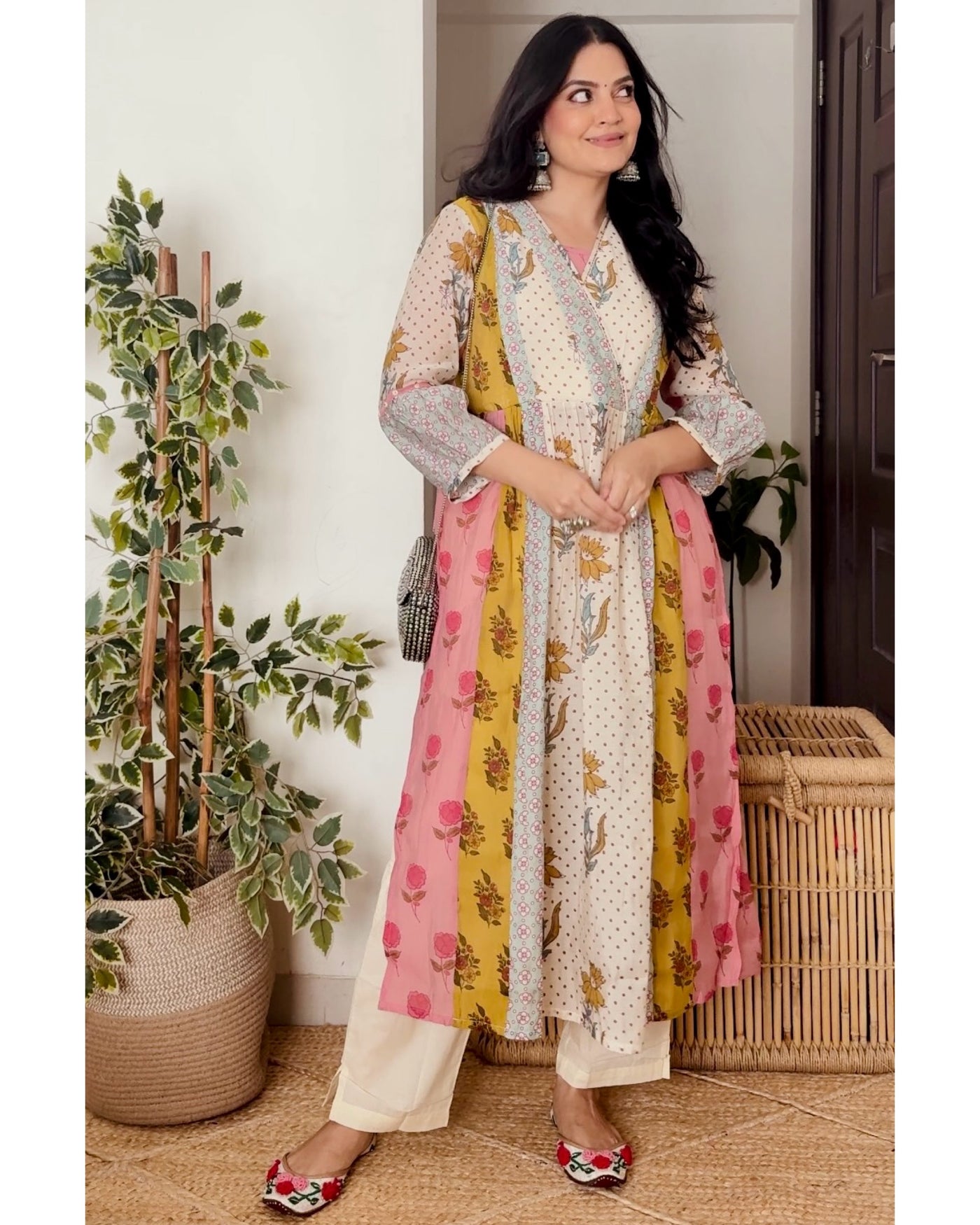Soft Garden Pastel Hues Mul Chanderi A Line Kurta Set