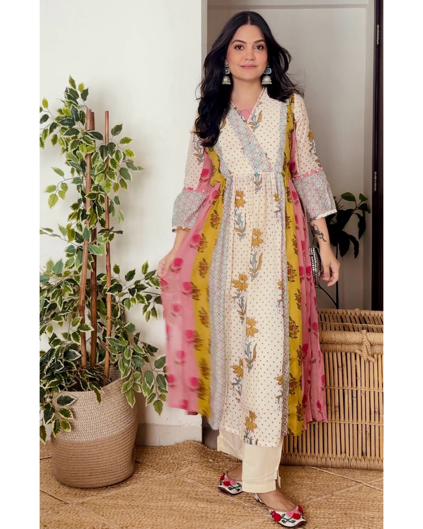 Soft Garden Pastel Hues Mul Chanderi A Line Kurta Set