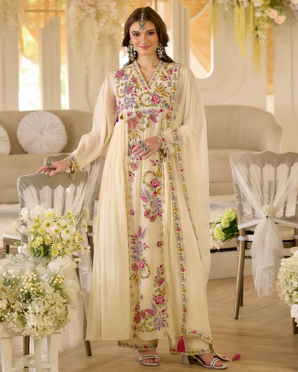 Noor-e-Gul Pearl Threadwork A Line Mul Chanderi Suit