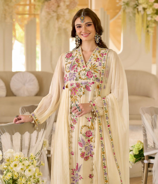 Noor-e-Gul Pearl Threadwork A Line Mul Chanderi Suit