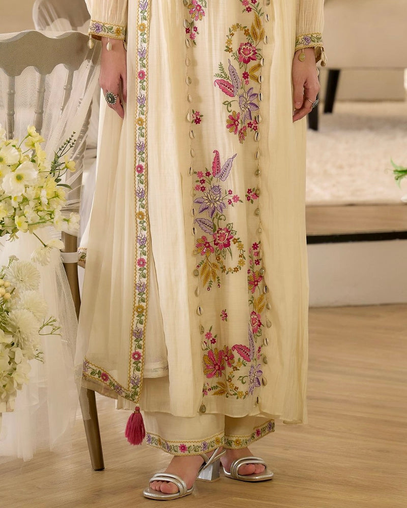 Noor-e-Gul Pearl Threadwork A Line Mul Chanderi Suit