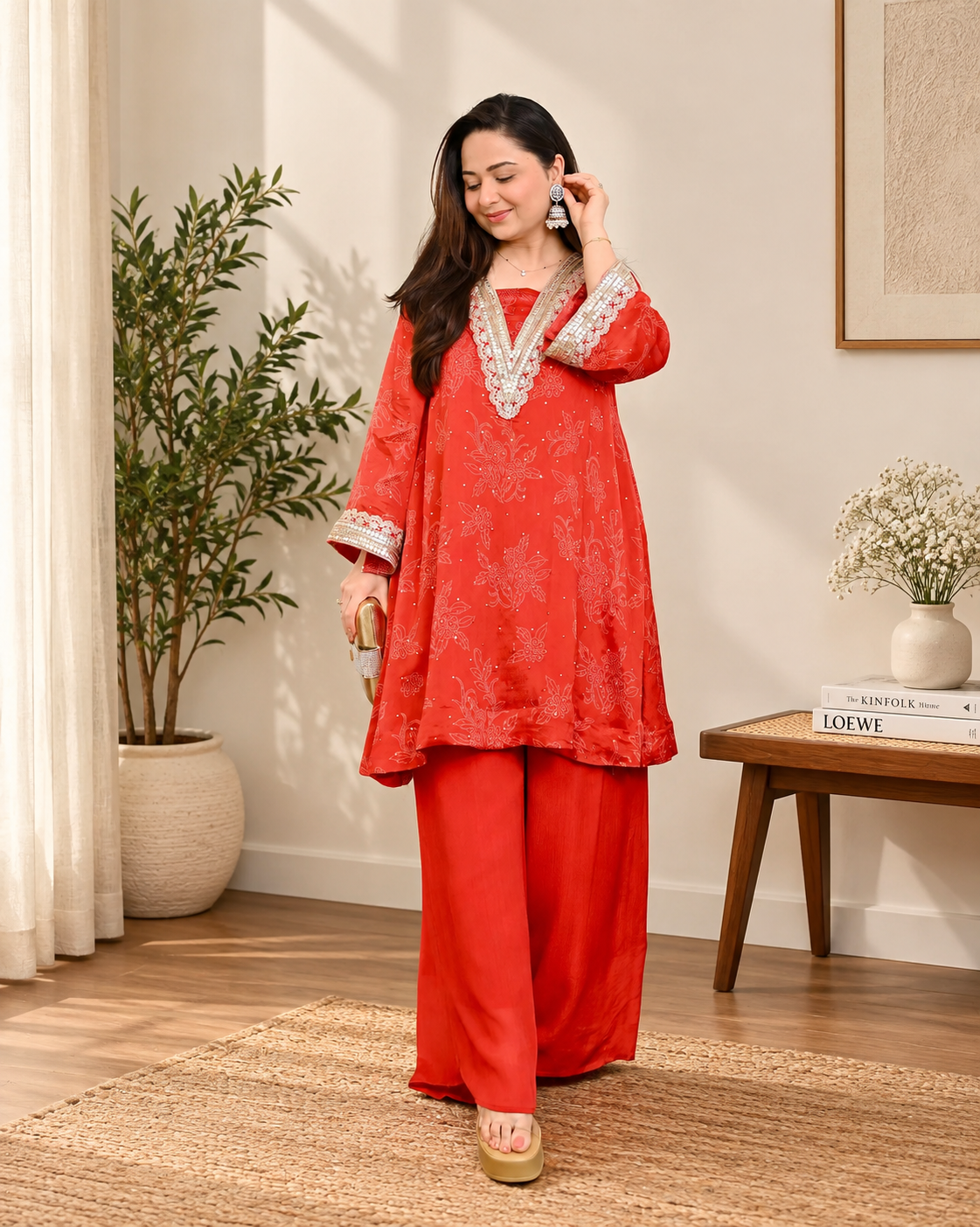 Crimson Radiance Chinnon Handwork Festive Co-ord