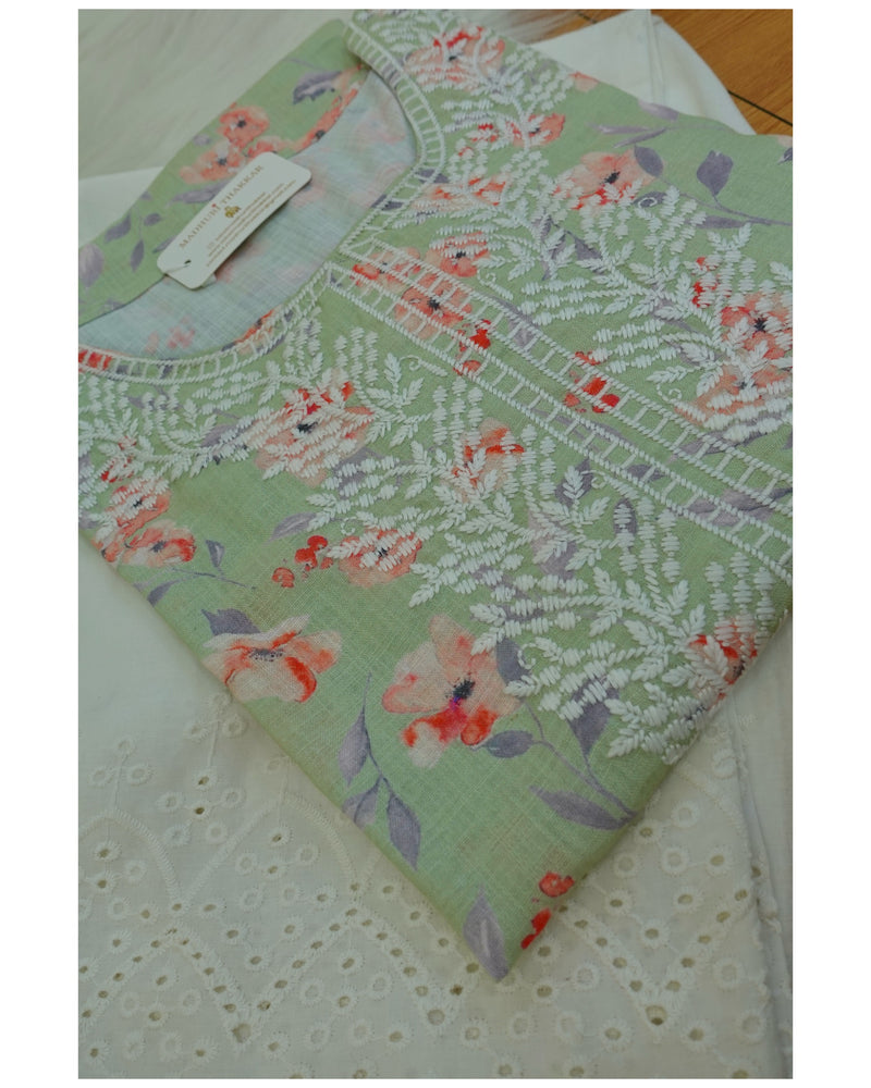 Green Floral Chikankari Kurta Set