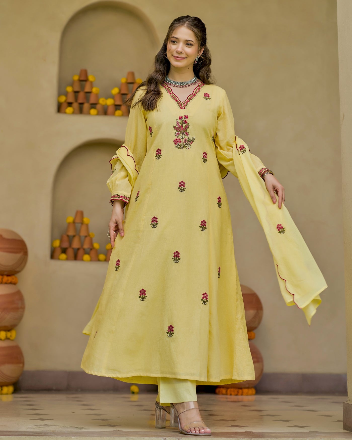 Sunlit Buttercup Threadwork A Line Cotton Suit