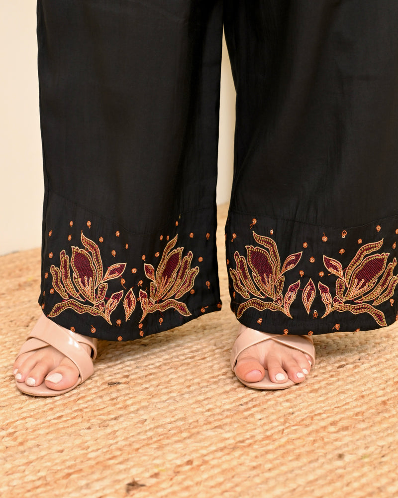 Black Threadwork Mul Chanderi Festive Co-ord