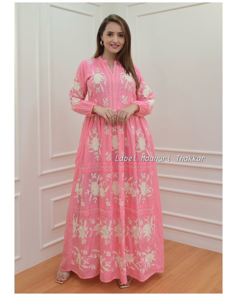 Pink Threadwork A Line Dress