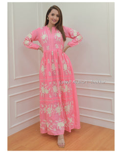 Pink Threadwork A Line Dress