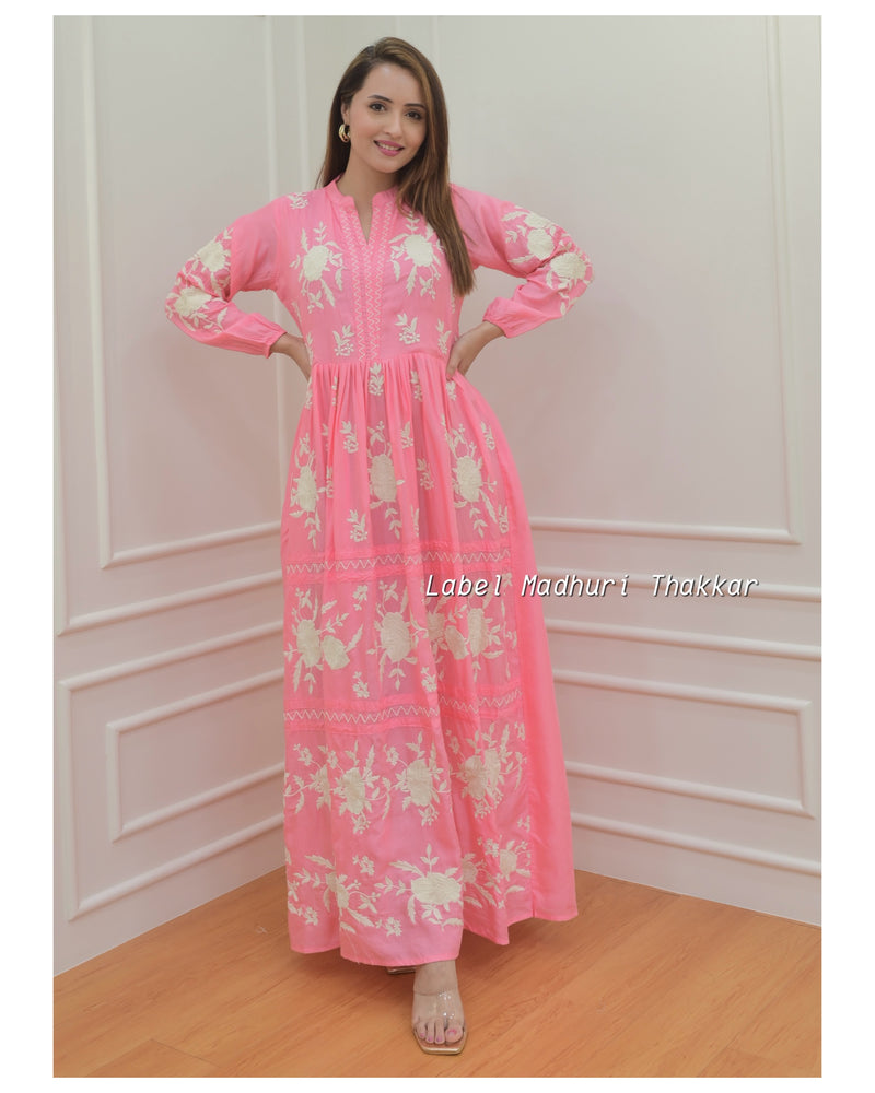 Pink Threadwork A Line Dress