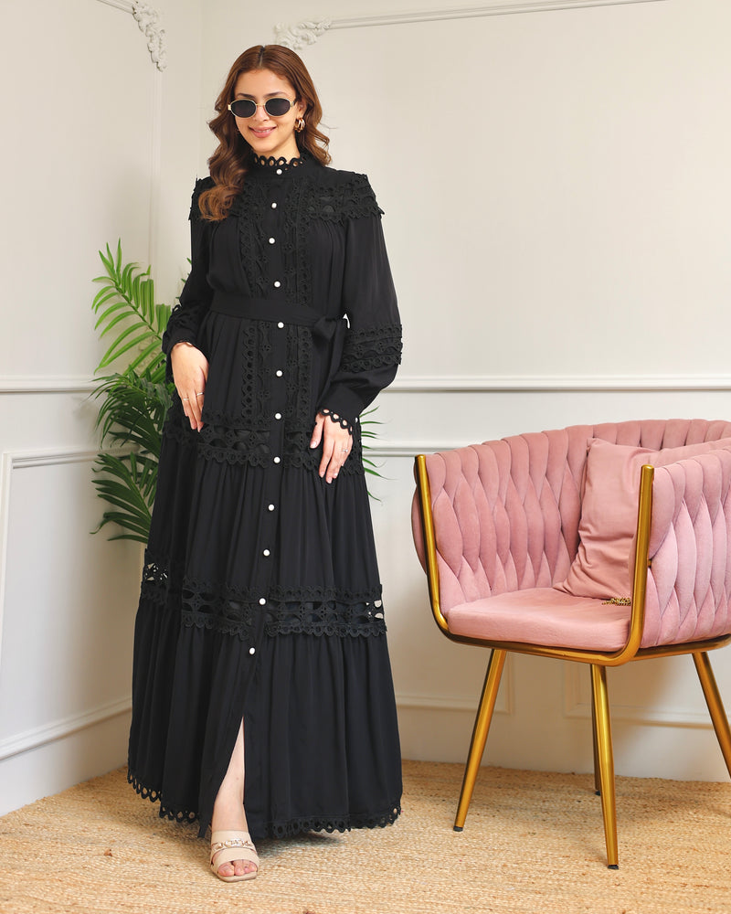 Black Charm Schiffli Flared Cotton Dress
