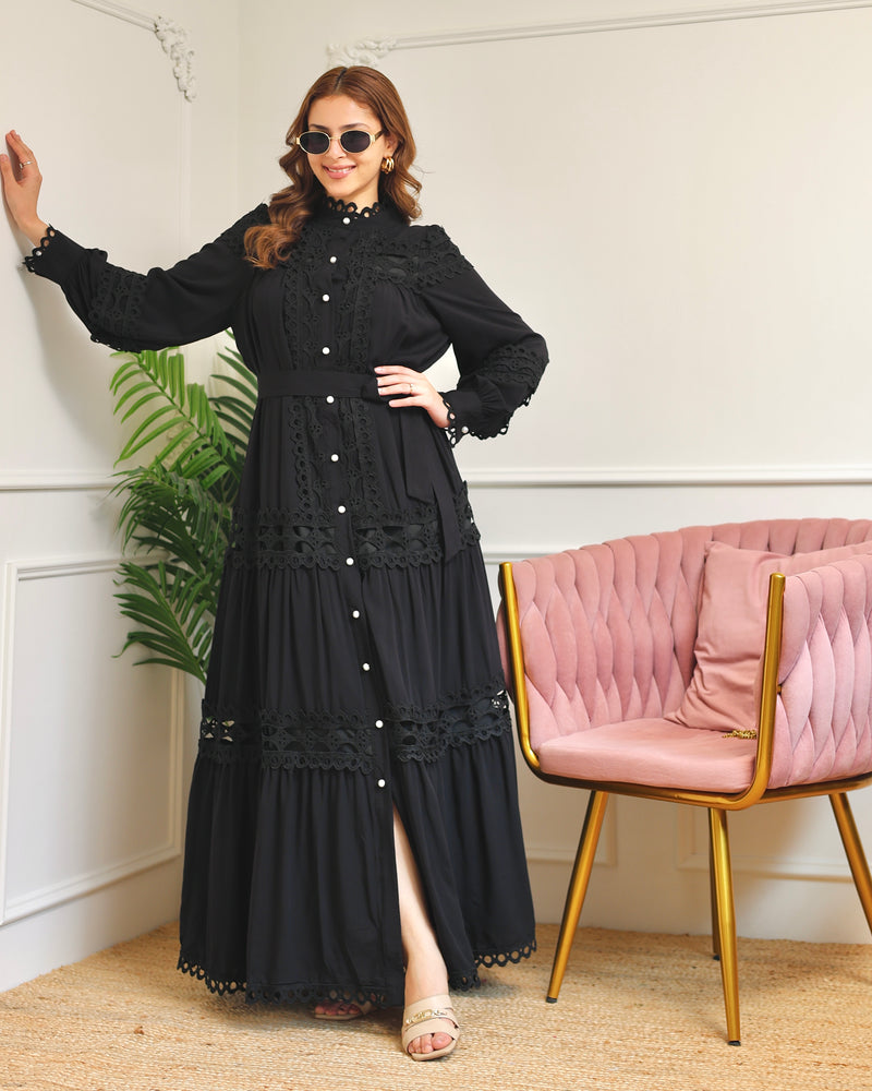 Black Charm Schiffli Flared Cotton Dress