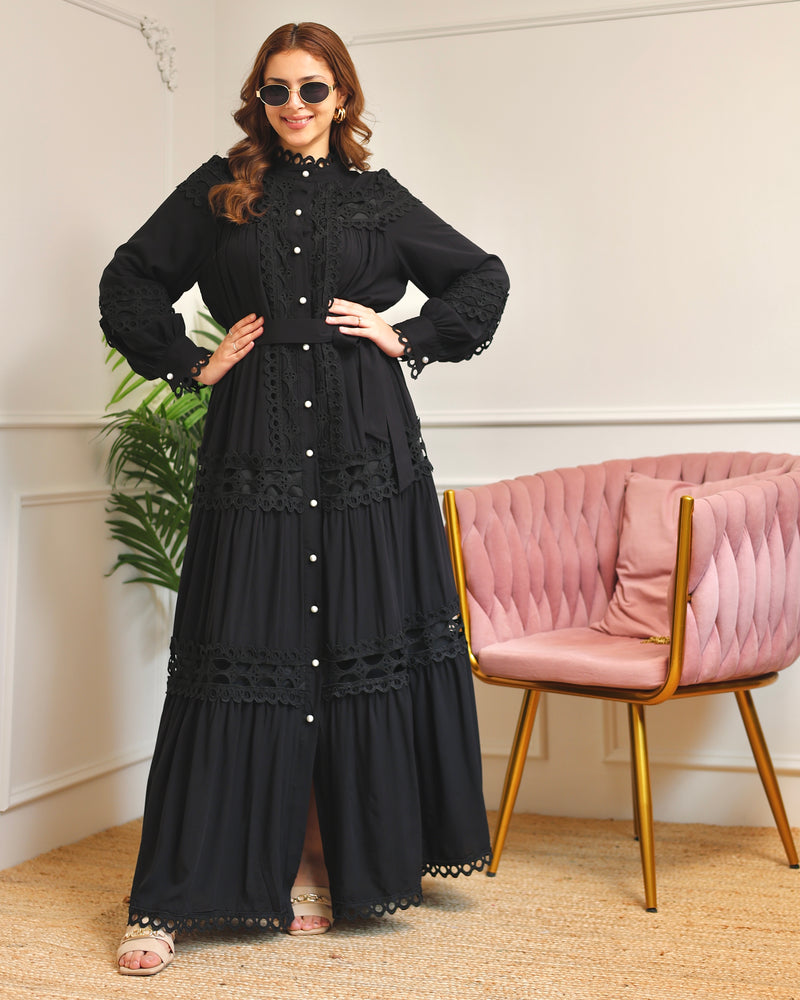 Black Charm Schiffli Flared Cotton Dress