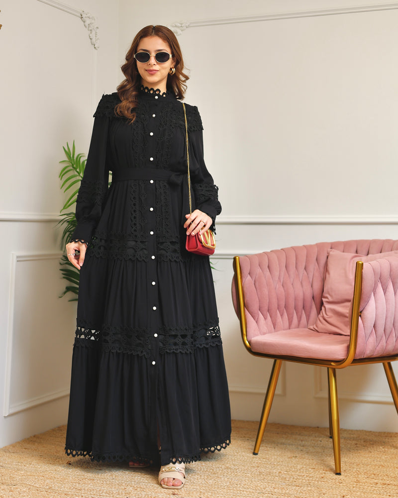 Black Charm Schiffli Flared Cotton Dress