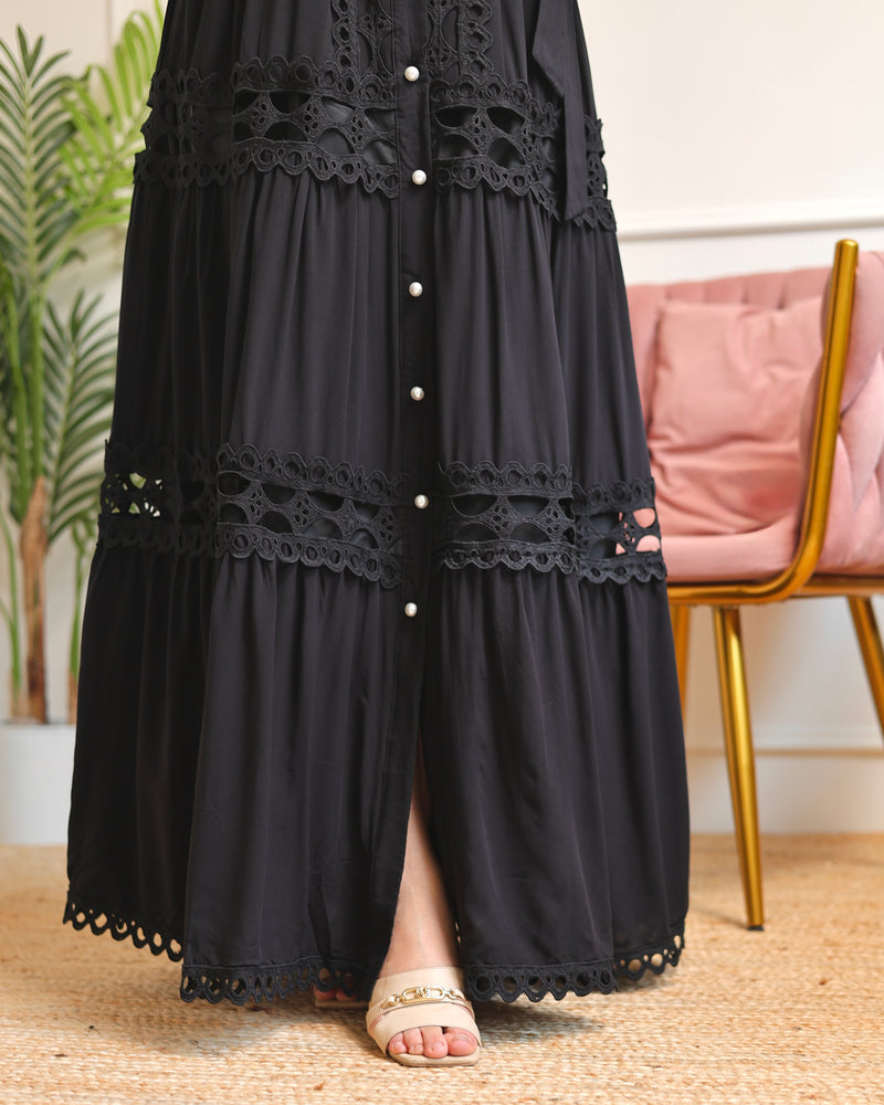 Black Charm Schiffli Flared Cotton Dress