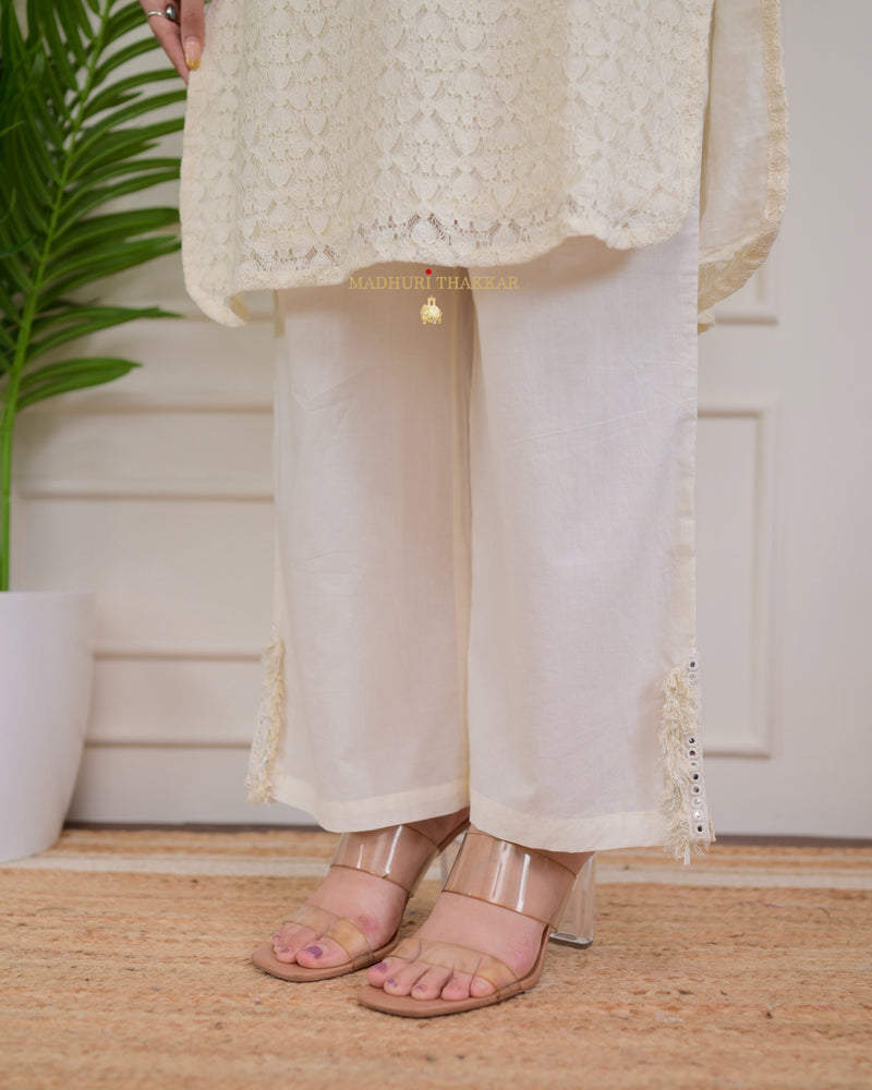 Ivory Schiffli Cowry Mirrorwork Co-ord