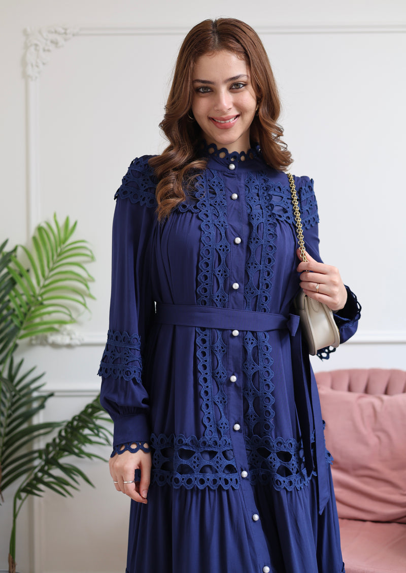 Blue Charm Schiffli Flared Cotton Dress