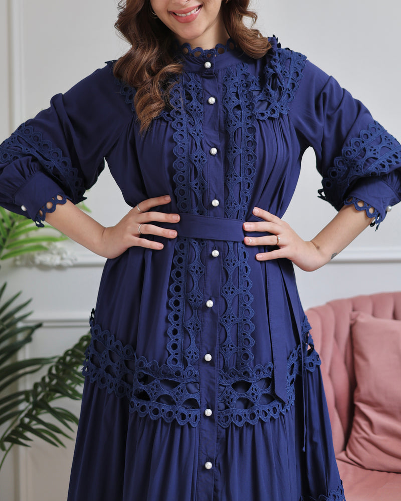 Blue Charm Schiffli Flared Cotton Dress