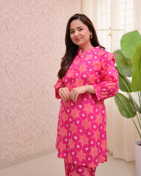 Pink Peach Printed Cotton Co-ord