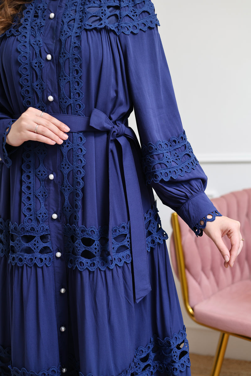 Blue Charm Schiffli Flared Cotton Dress