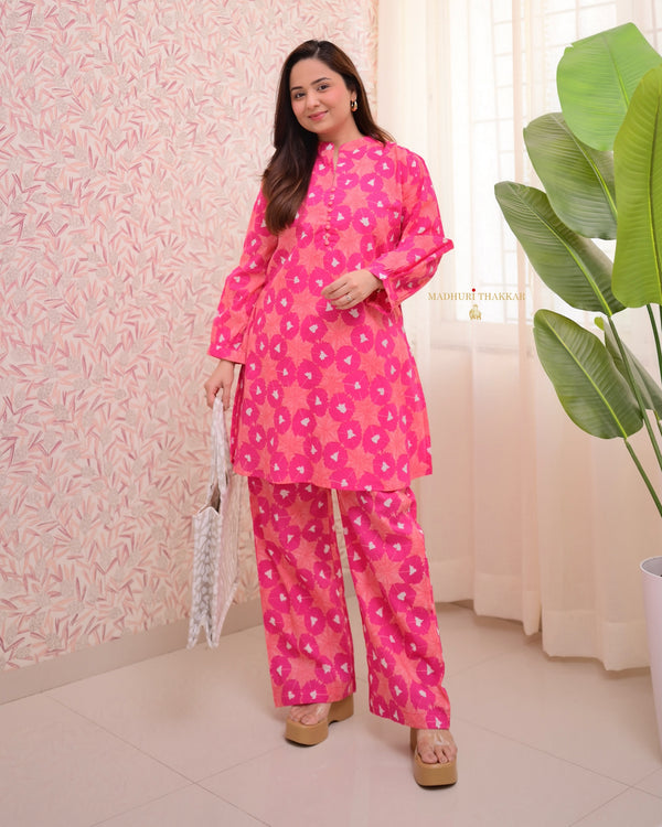 Pink Peach Printed Cotton Co-ord