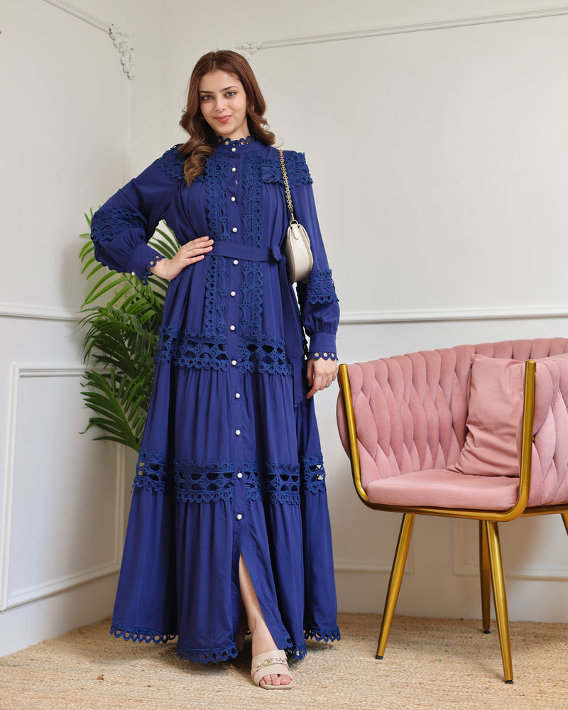 Blue Charm Schiffli Flared Cotton Dress