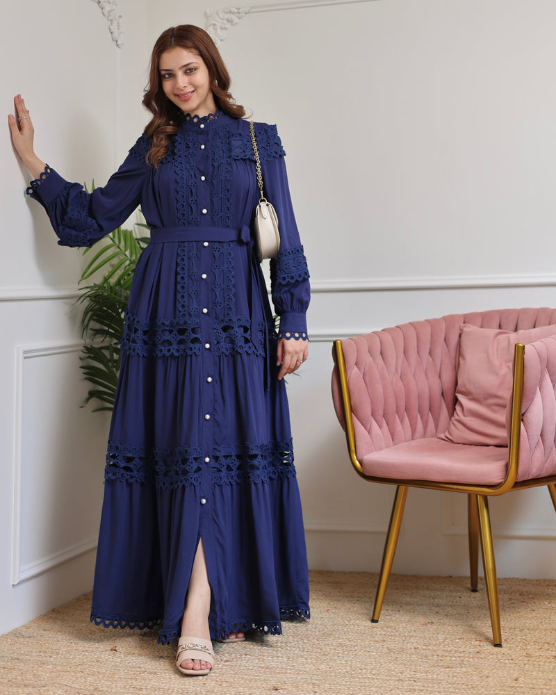 Blue Charm Schiffli Flared Cotton Dress