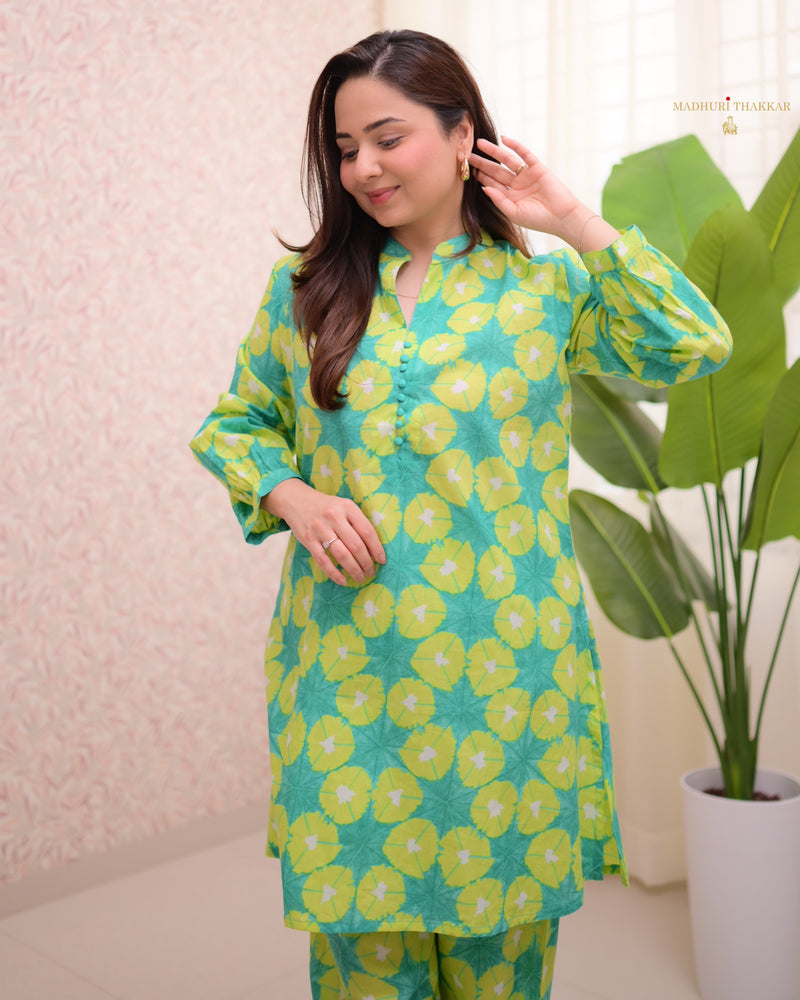 Lime Green Printed Cotton Co-ord
