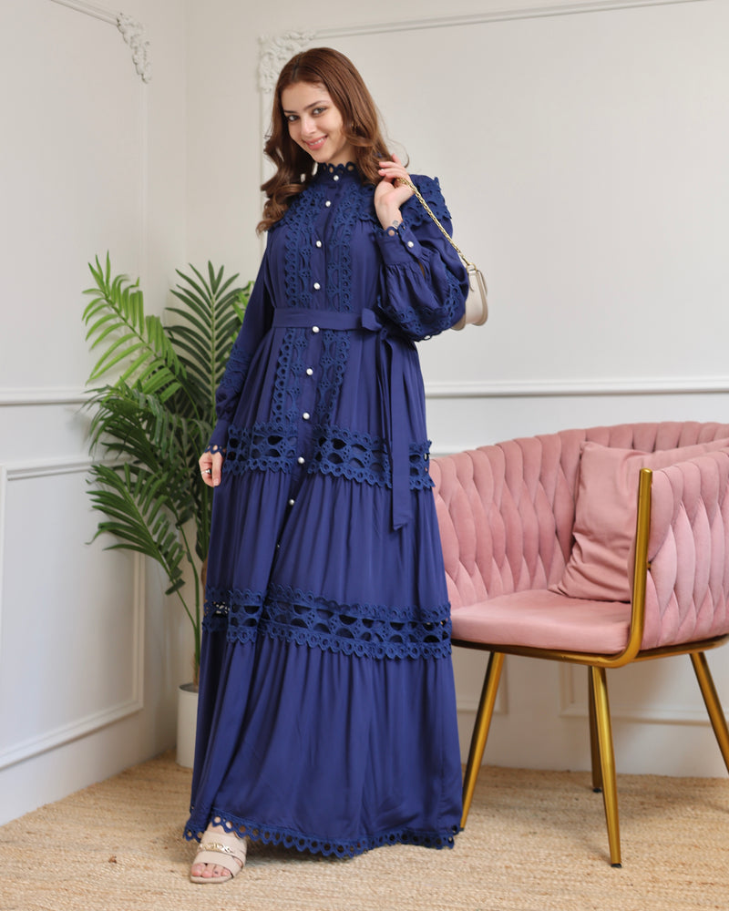 Blue Charm Schiffli Flared Cotton Dress