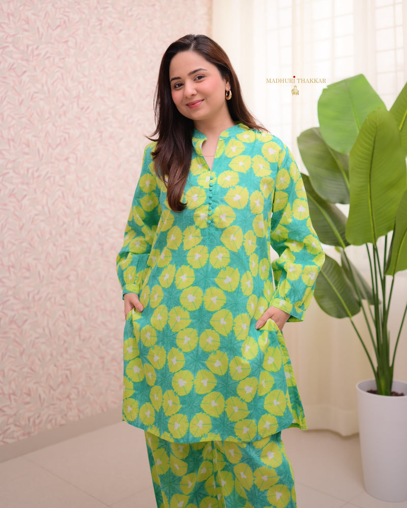 Lime Green Printed Cotton Co-ord