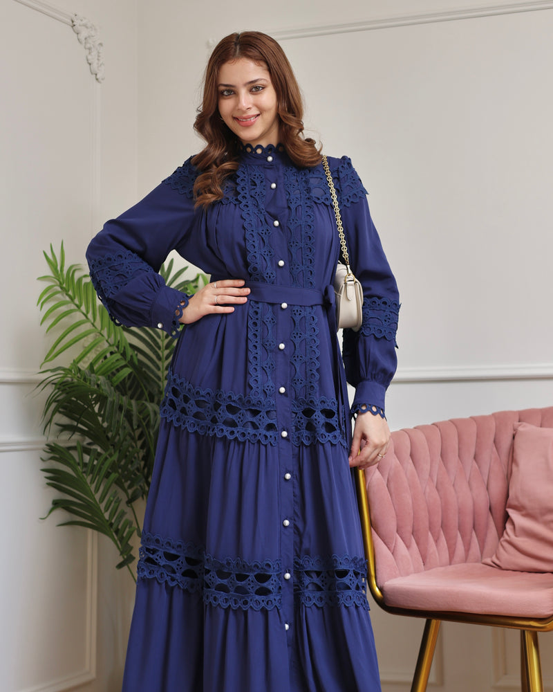 Blue Charm Schiffli Flared Cotton Dress