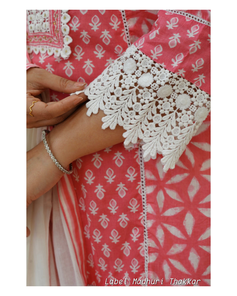 Pink Cotton Lace Suit Label Madhuri Thakkar