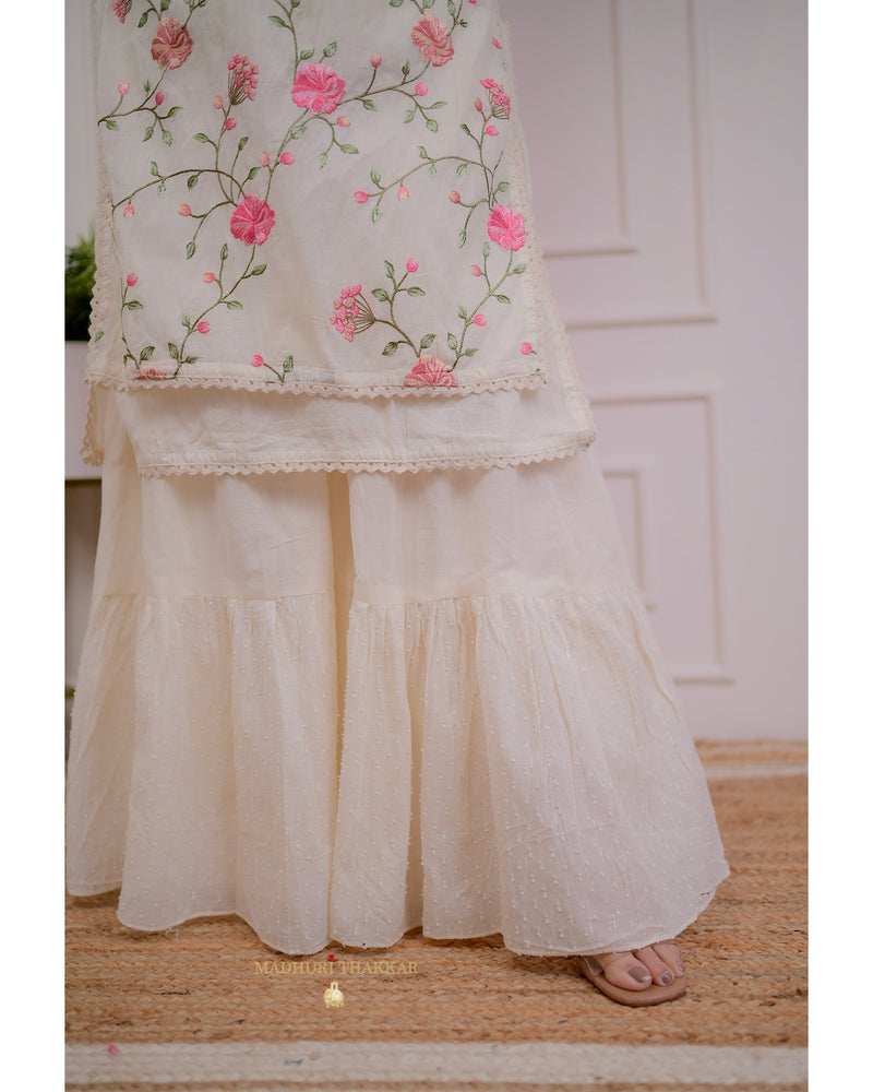 Ivory Threadwork Sharara Suit
