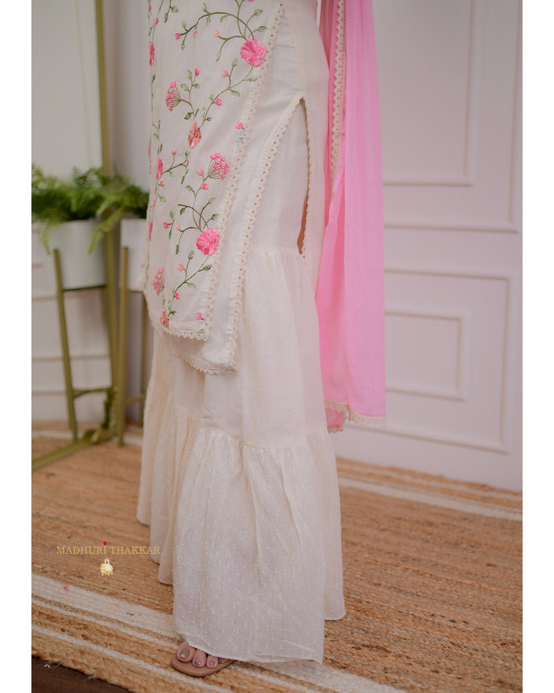 Ivory Threadwork Sharara Suit