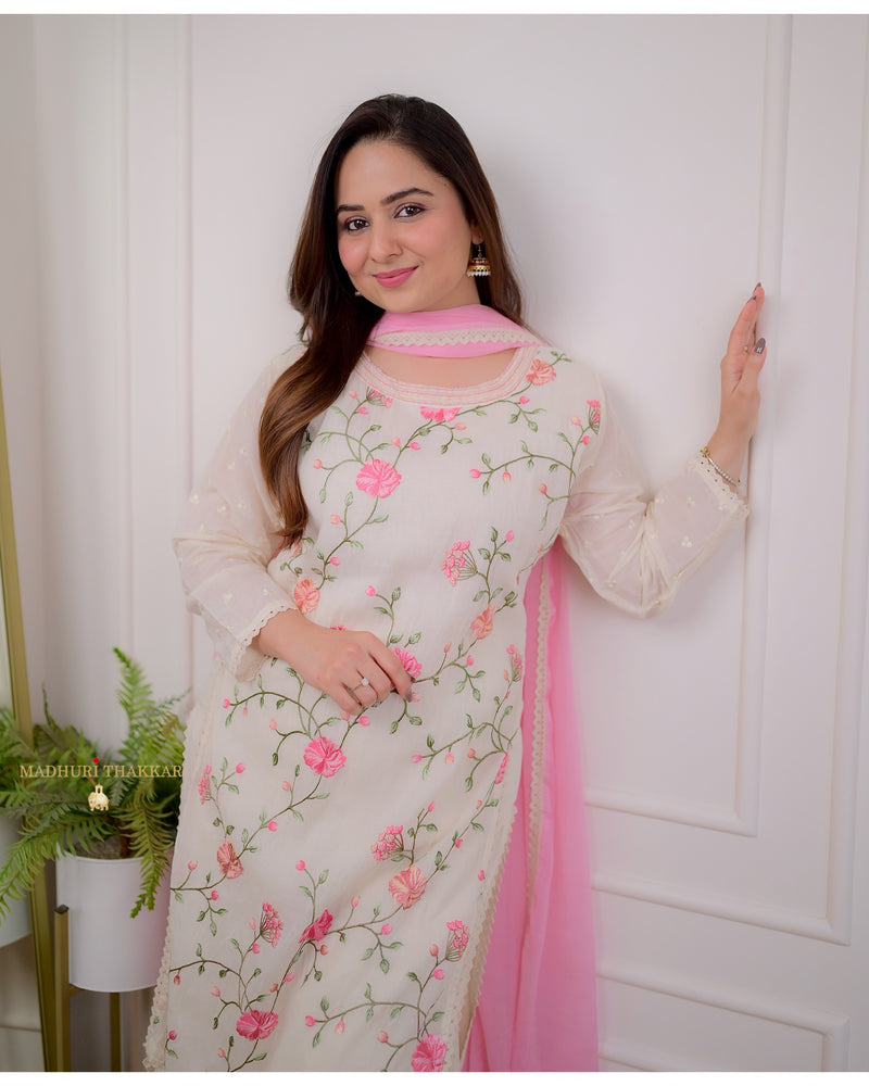 Ivory Threadwork Sharara Suit
