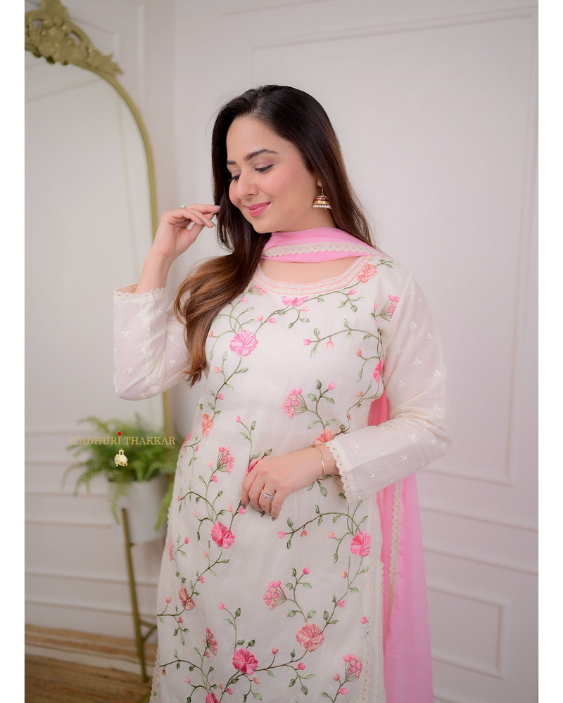 Ivory Threadwork Sharara Suit