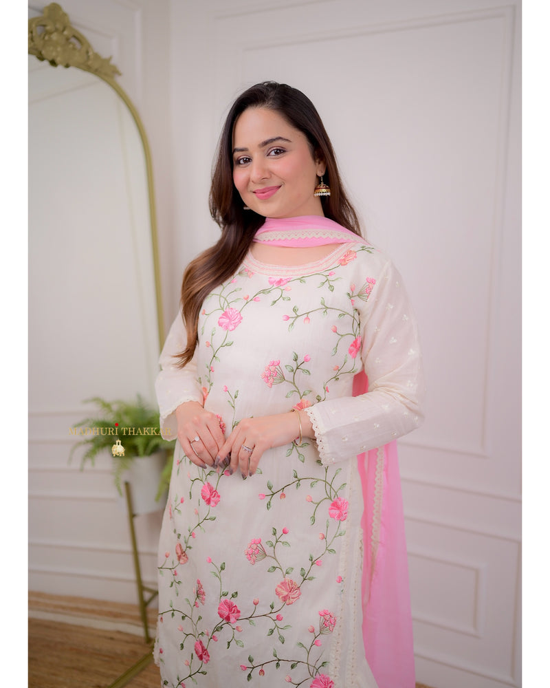 Ivory Threadwork Sharara Suit