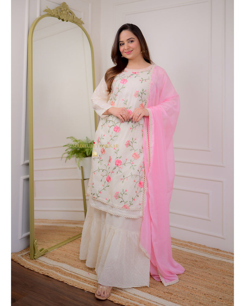 Ivory Threadwork Sharara Suit