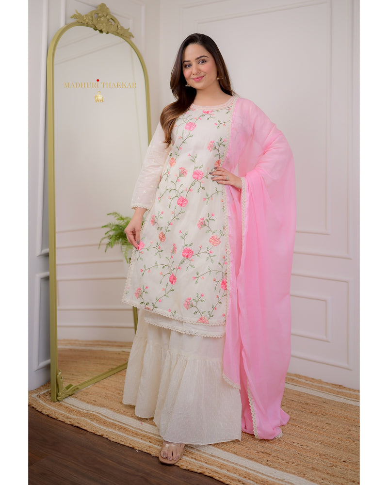 Ivory Threadwork Sharara Suit