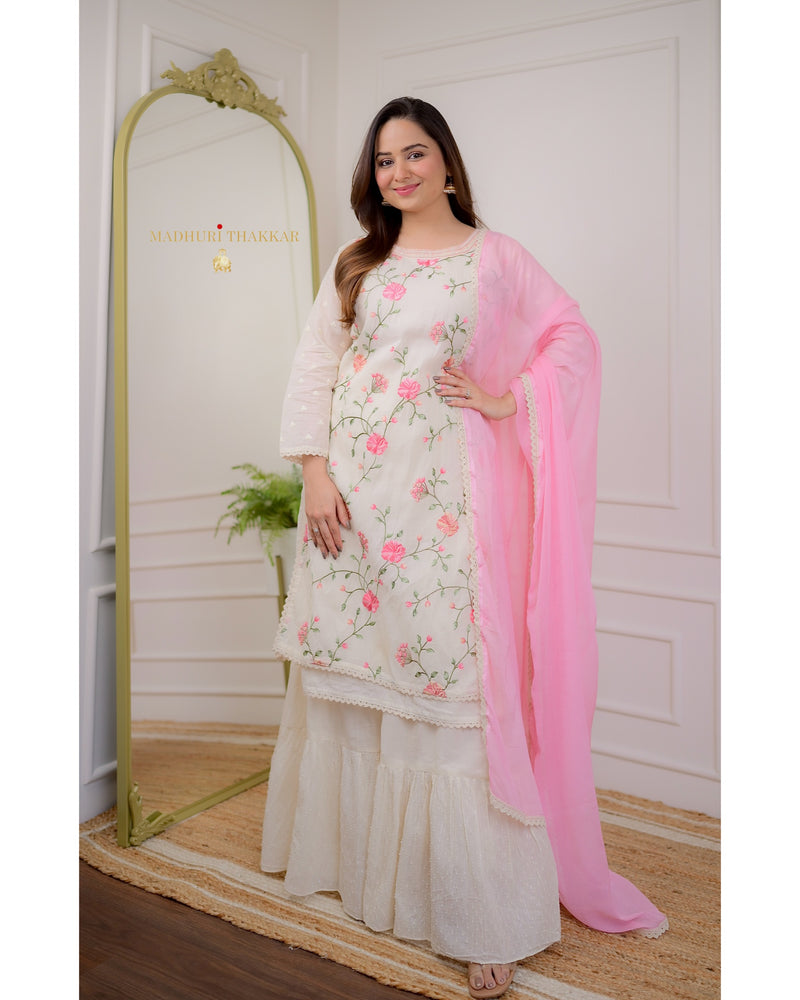 Ivory Threadwork Sharara Suit