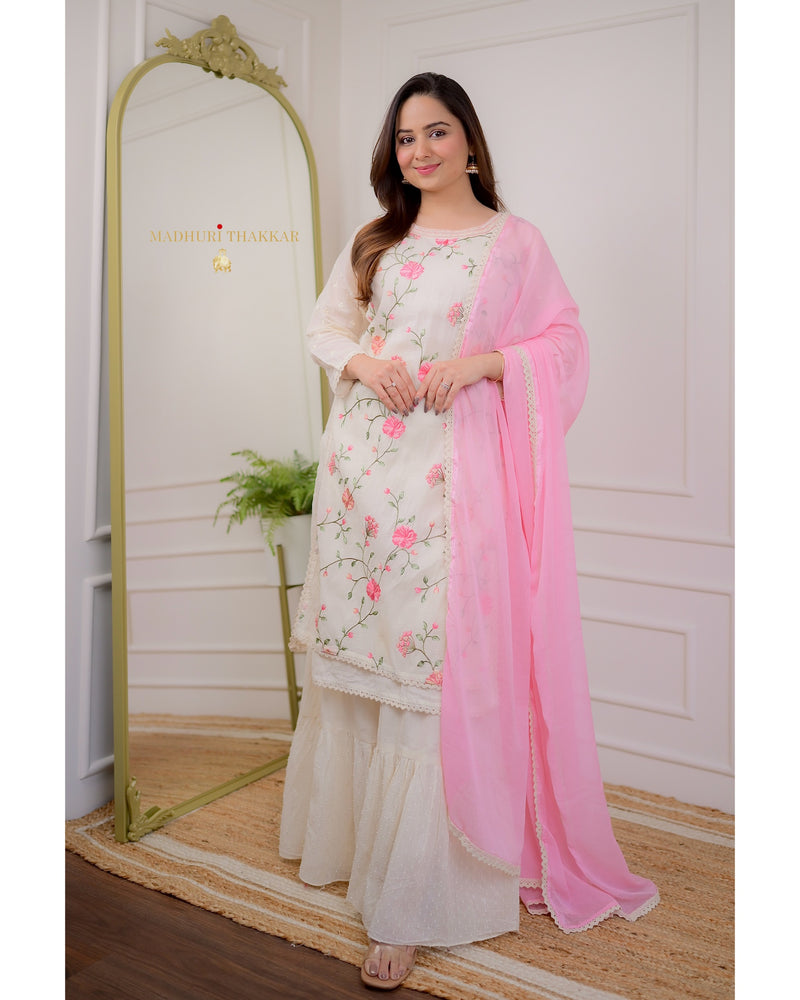 Ivory Threadwork Sharara Suit
