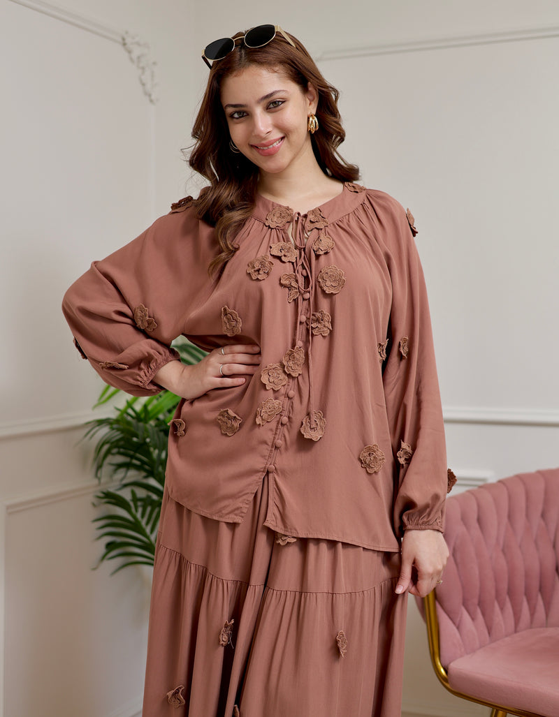 Dusty Rose Bloom Cotton Skirt Set