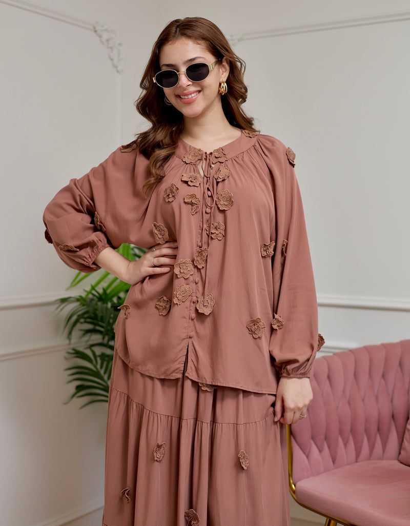 Dusty Rose Bloom Cotton Skirt Set