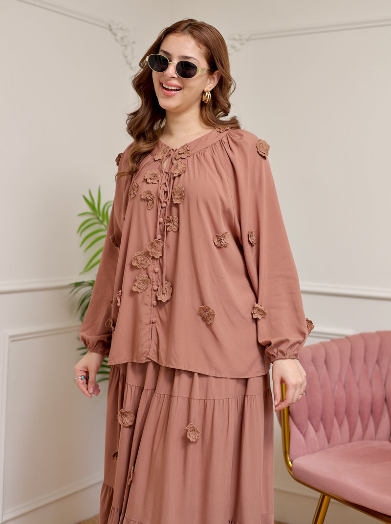 Dusty Rose Bloom Cotton Skirt Set