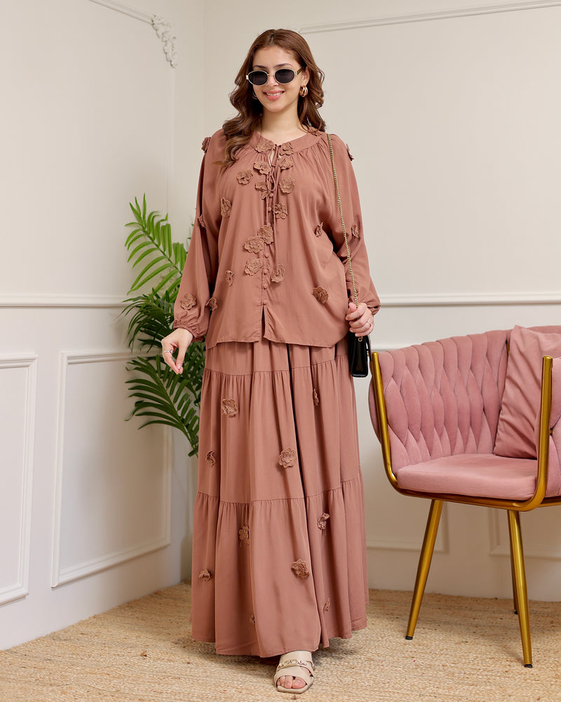 Dusty Rose Bloom Cotton Skirt Set