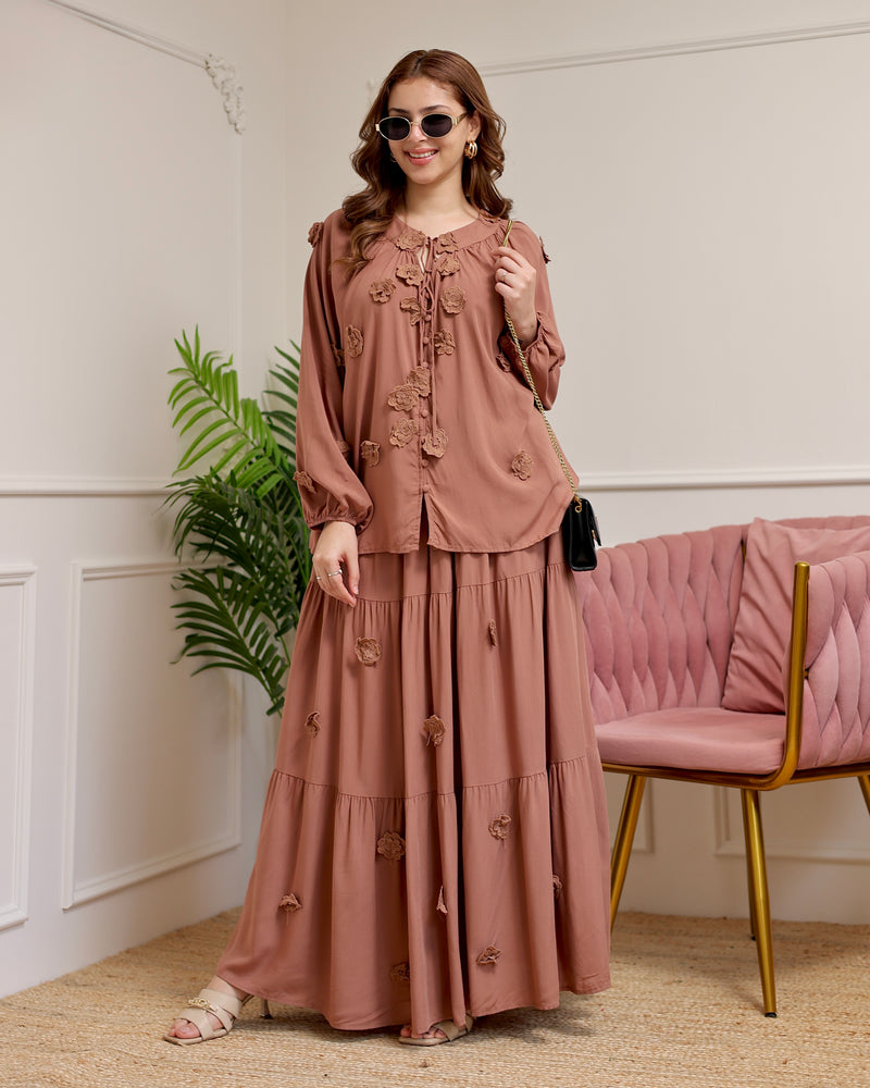 Dusty Rose Bloom Cotton Skirt Set