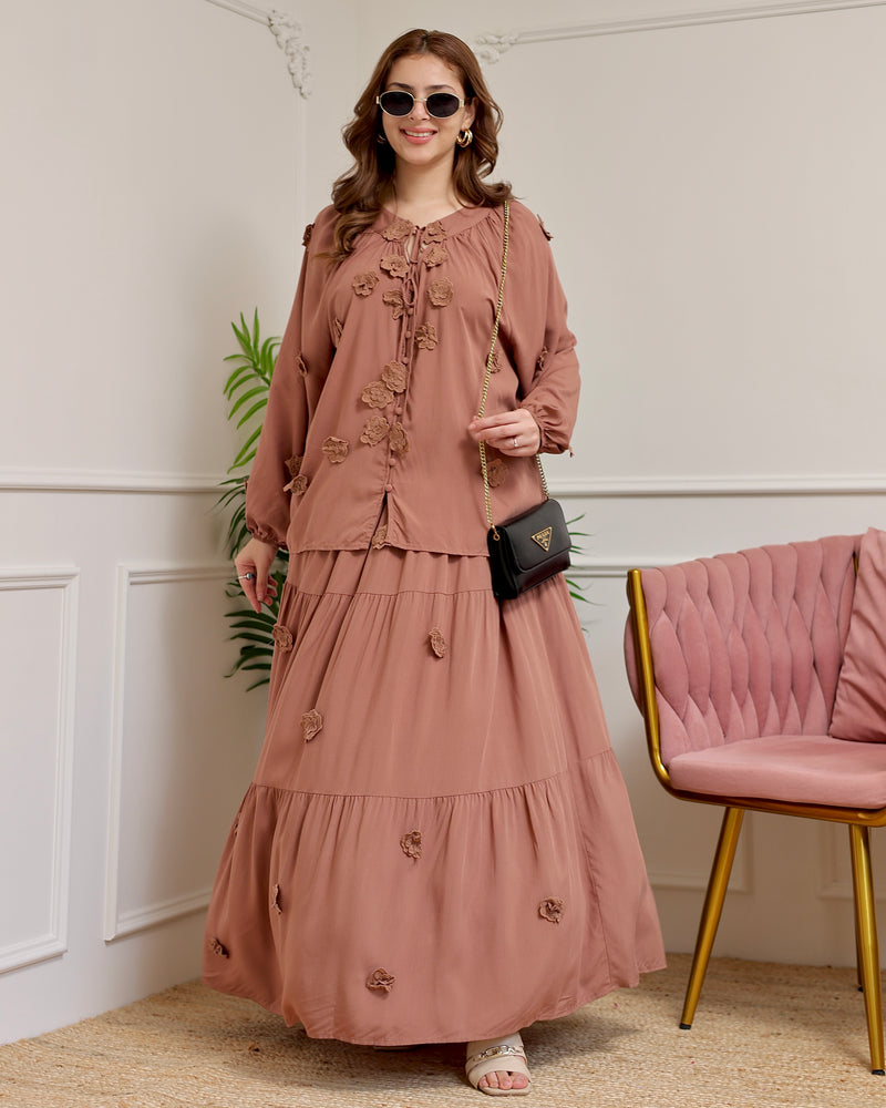 Dusty Rose Bloom Cotton Skirt Set