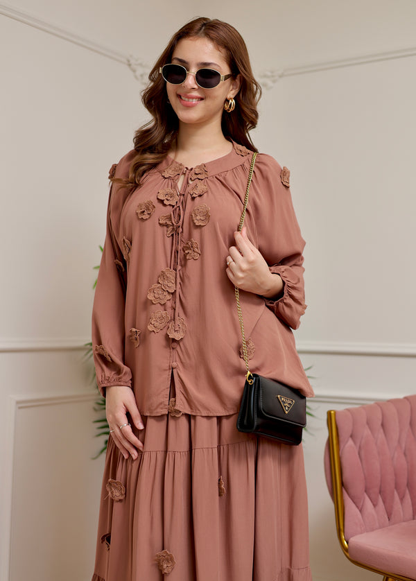 Dusty Rose Bloom Cotton Skirt Set