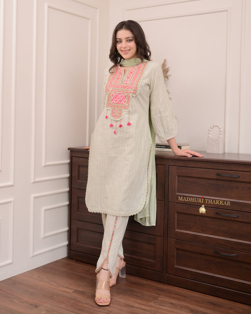 Mint Green Handwork Tulip Pant Set