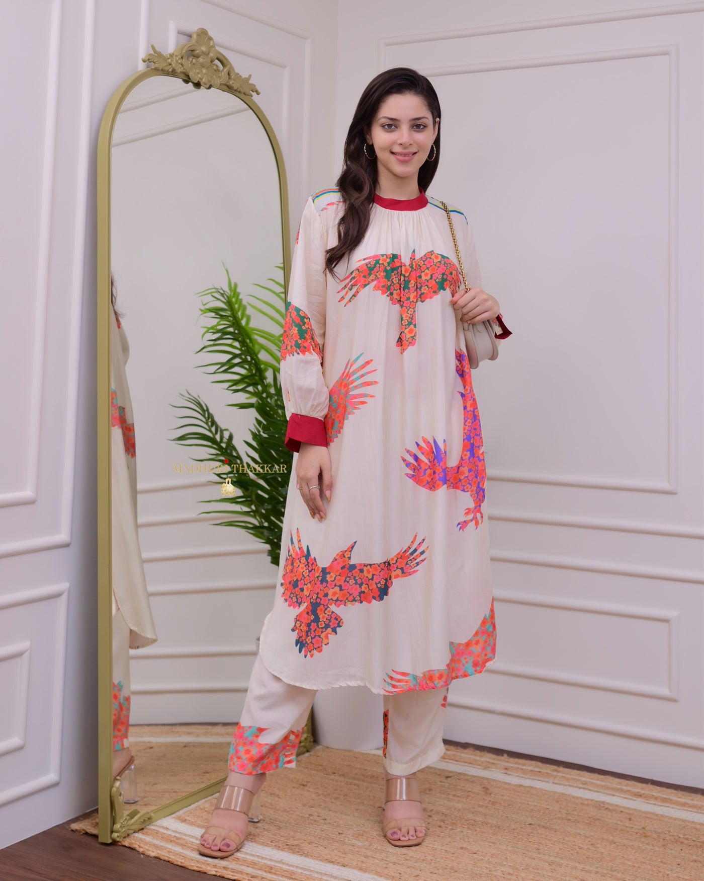 Ivory Red A Line Statement Muslin Co-ord