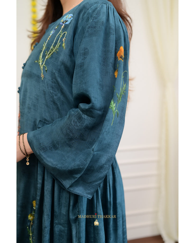 Navy Blue Handwork Muslin Crepe Co-ord