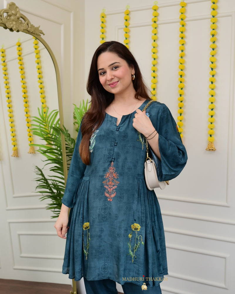 Navy Blue Handwork Muslin Crepe Co-ord